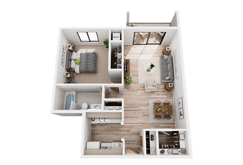 Floor plan for 1 bed, 1 bath, 825 sqft